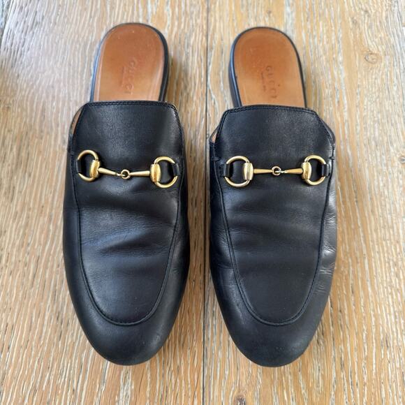 Gucci Princetown Mules Black Leather Gold Horsebit + Box Dustbag Size 38 / 7.5 - Picture 1 of 9